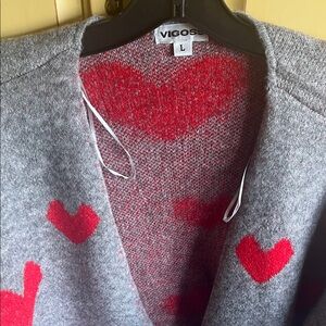 Vigoss Women's Gray Cardigan with Red Heart Design